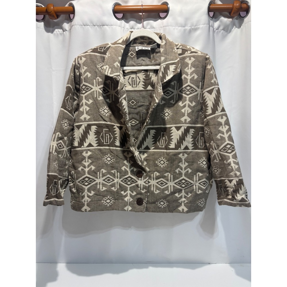 VTG Keren Hart Tapestry Jacket Women 1X Brown Southwestern Geometric Cotton